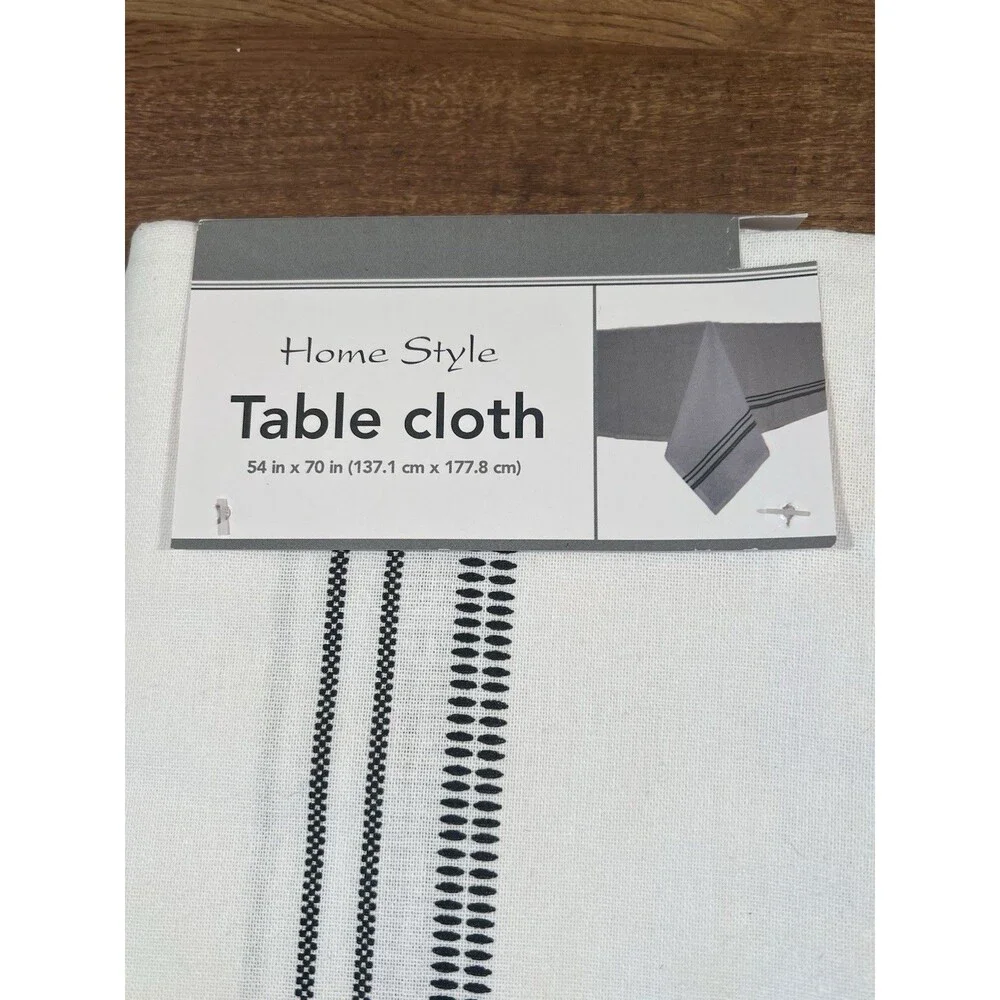 Home Style Rectangular Tablecloth 54 x 70 White/Black Stripe 100% Cotton
